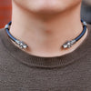 Viking Torc Silver-Tone 3 Beads Designs Runes/Dragon/Braid Choker Necklace Unisex