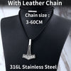 Thor Hammer Silver Pendant Stainless Steel 24" 5 Choices Necklace
