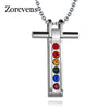 Retro Silver Cross Colorful CZs Stainless w/ Chain Necklace