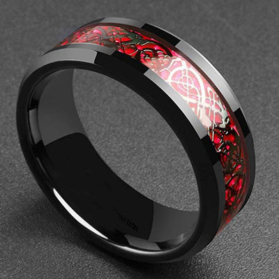 Jormungand Viking Serpent Ring Black Stainless Steel Red & Green 6-13 Ring