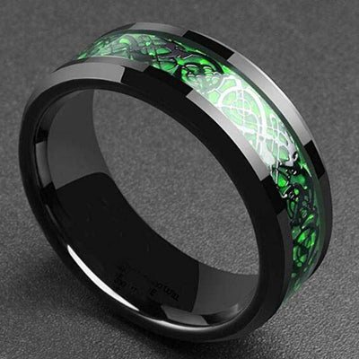 Jormungand Viking Serpent Ring Black Stainless Steel Red & Green 6-13 Ring