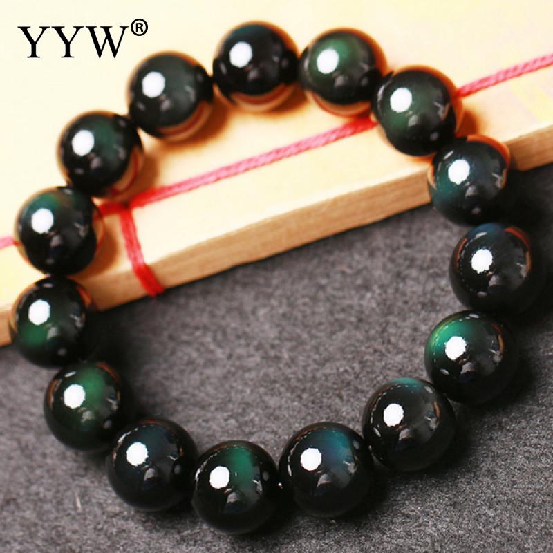 Viking Protection Natural Black Obsidian Beads 8 or 12 mm Bracelet