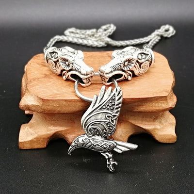 Norse God Odin's Raven Necklace Silver-Tone Zinc Chain Box or No Box Unisex