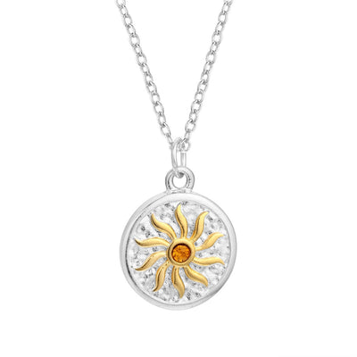 Norse Sol Silver or Gold Zinc Pendant w/ Golden CZ 18" Chain Necklace Unisex