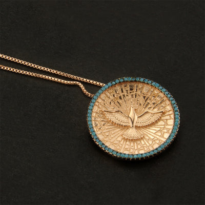 Eagle Gold or Silver Round Copper w/ Blue or Clear CZs Necklace