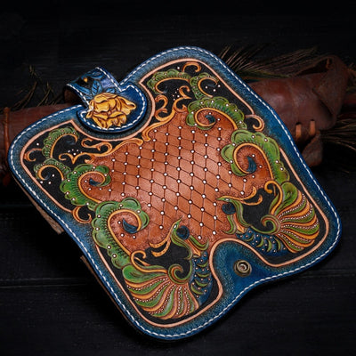 Vintage Floral Handcrafted Colorful Genuine Leather Organizer Wallet Women/Unisex