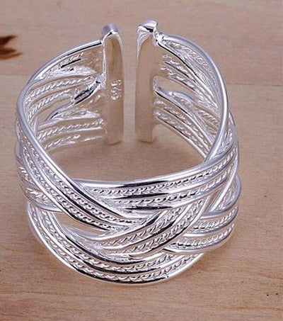 Viking/Norse Silver Braided 925 Sterling Silver Adjustable Ring Unisex