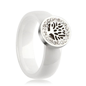 Tree of Life/ World Tree Black or White Ceramic Ring  CZ Stones SZ 6-9 Women Unisex