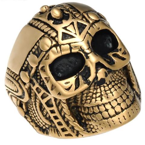 Viking Skull Gold & Black Stainless Steel Ring Size 8-12 Unisex