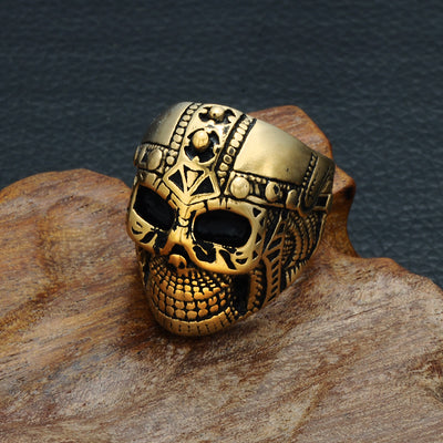 Viking Skull Gold & Black Stainless Steel Ring Size 8-12 Unisex
