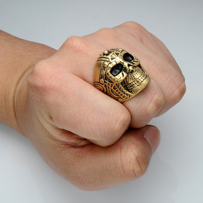 Viking Skull Gold & Black Stainless Steel Ring Size 8-12 Unisex
