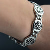 Sun/Wind Viking Silver & Black Stainless Steel Heavy 8” Bracelet