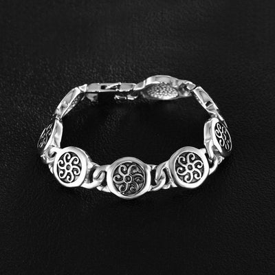 Sun/Wind Viking Silver & Black Stainless Steel Heavy 8” Bracelet