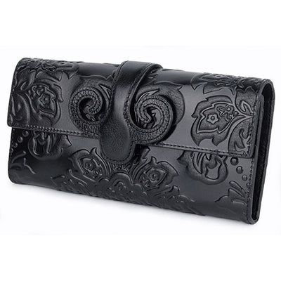 Premium Floral Embossed Leather Black Blue Red Green Purple Orange Long Wallets