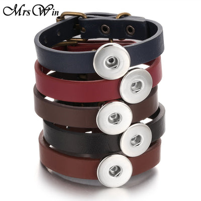 Leather Buckle Bracelet Snap Button Fits 7"-8 1/2" Uses 18mm Snap Buttons