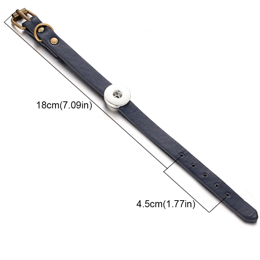 Leather Buckle Bracelet Snap Button Fits 7"-8 1/2" Uses 18mm Snap Buttons