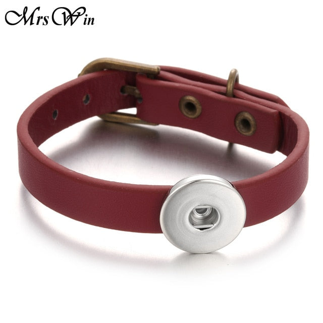 Leather Buckle Bracelet Snap Button Fits 7"-8 1/2" Uses 18mm Snap Buttons