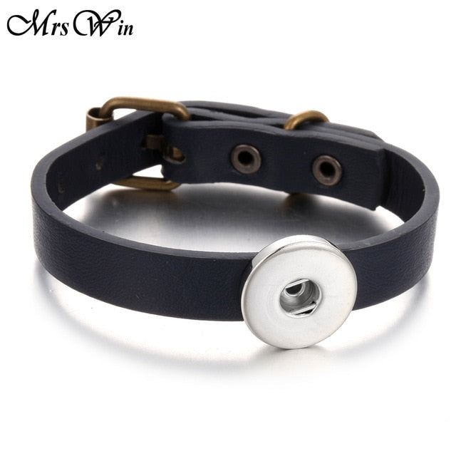 Leather Buckle Bracelet Snap Button Fits 7"-8 1/2" Uses 18mm Snap Buttons