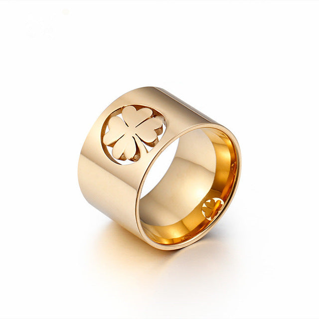 Bold World Tree or Clover 316L Stainless Steel Gold or Silver Ring Sz 6-9 Unisex