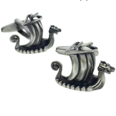 Viking Longboat Silver-Tone Brass Cufflinks Men/ Unisex