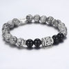 Natural Gray Map Stone Beaded Bracelet Black Bead & Stainless Steel Fits Most Bracelet Unisex