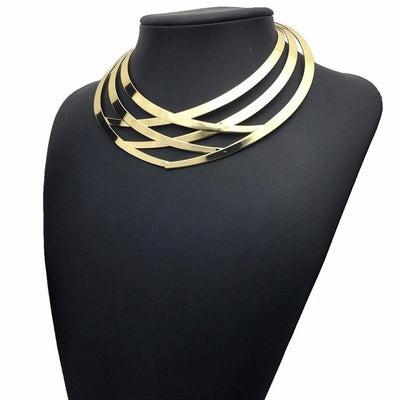 Vintage Crisscross Choker Silver or Gold Alloy Statement Necklace