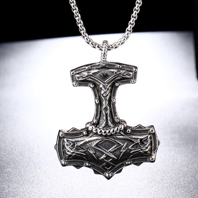 Thor's Hammer Silver-tone Pendants 24" Chain Stainless Steel Necklace Unisex