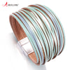 Multi-Layer Green, Pink, Gray & Blue Leather 7.25” Bracelet