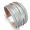 Multi-Layer Green, Pink, Gray & Blue Leather 7.25” Bracelet