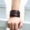 Braided Leather Cuff  Black or Brown 9 " Snap Adjustable Bracelet Unisex