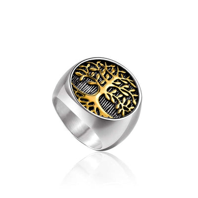 Viking World Tree Two-Tone, Silver or Gold Stainless Steel Ring Size 8-12