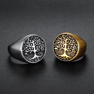 World Tree Silver or Gold Stainless Steel Ring 7-15 Unisex