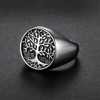 World Tree Silver or Gold Stainless Steel Ring 7-15 Unisex