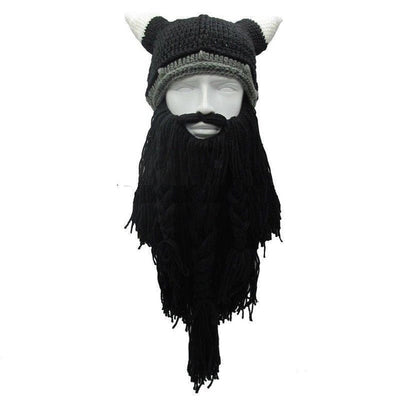 Viking Winter Beanie Horn Hat & Fake Beard Brown Gray Or Black Hats Unisex