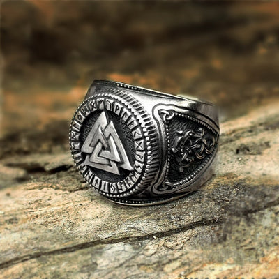 Valknut & Rune Viking Silver Stainless Steel Open Back Ring Size 8-12