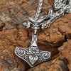 Odin Goat Thor's Hammer Stainless Steel Silver 24" Necklace Unisex