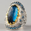 Vintage Royalty Stainless Steel Blue CZ Silver & Gold Ring SZ 6-10