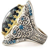 Vintage Royalty Stainless Steel Blue CZ Silver & Gold Ring SZ 6-10
