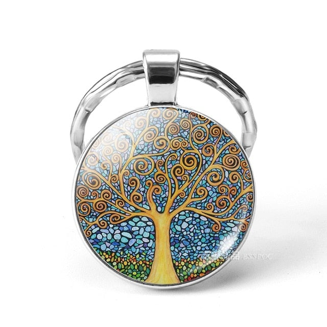 World Tree Yggdrasil 10 Designs Zinc & Glass Key Chains Unisex