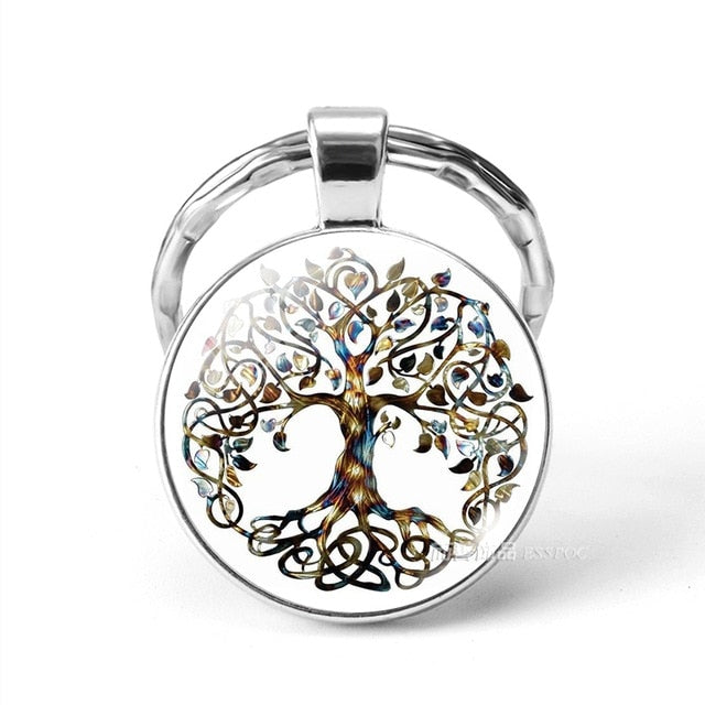 World Tree Yggdrasil 10 Designs Zinc & Glass Key Chains Unisex