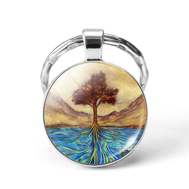 World Tree Yggdrasil 10 Designs Zinc & Glass Key Chains Unisex