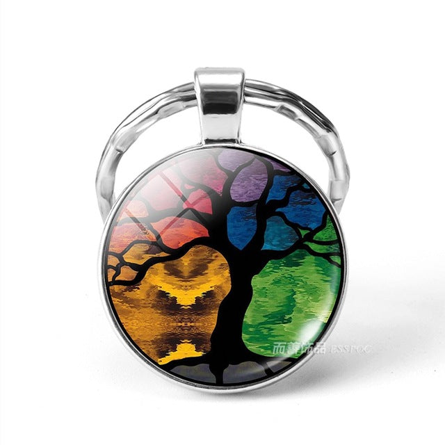 World Tree Yggdrasil 10 Designs Zinc & Glass Key Chains Unisex