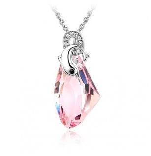 Dolphin Atop Crystal 4 Colors Silver Pendants w/ 20" Necklace