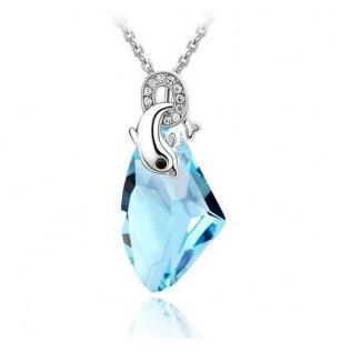 Dolphin Atop Crystal 4 Colors Silver Pendants w/ 20" Necklace
