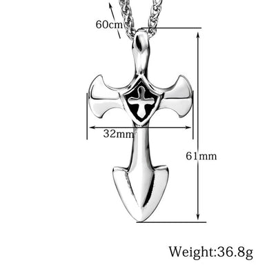 Striking Vintage Knight Cross Stainless Steel Silver Pendant 24" Necklaces